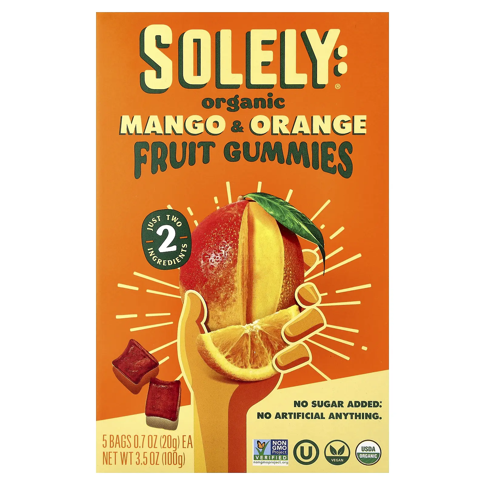 Solely Organic Fruit Gummies, Mango & Orange, 5 Bags, 0.7 oz (20 g) Each