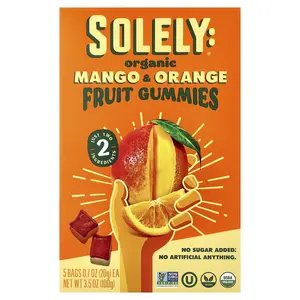 Solely Organic Fruit Gummies, Mango & Orange, 5 Bags, 0.7 oz (20 g) Each