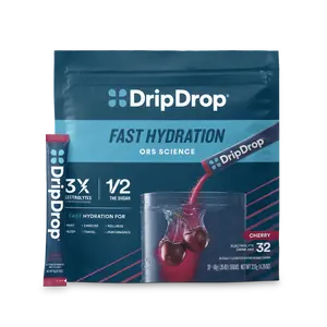 DripDrop Cherry Electrolyte Powder, 8 oz sticks, 32 count