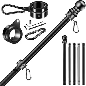 Black Flag Pole Kit for Outside House Porch, 6 FT Thickened Stainless Steel Wall Mount Flag Pole for 3x5'/4x6'  Flag, 1" Anti-Wrap Spinning Flagpole Rings (6 FT - No Bracket - Black)