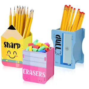 3 Pcs Back to School Pencil Holder Sharp and Dull Pencil Dispenser for Classroom Must-haves Wooden Eraser Holder Pen Cup Makeup Brush Container Storage Organizer for Student Management Office Desk Organization Supplies Teacher Gifts,summerwins