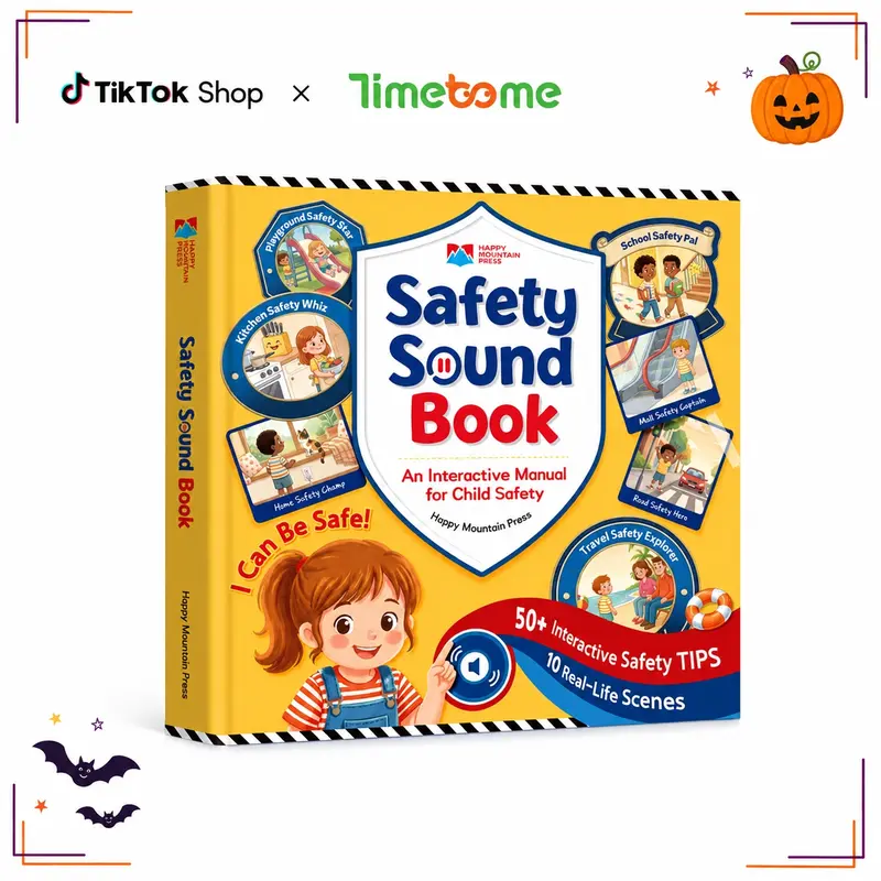 TIMETOME Safety Interactive Sound Book for Kids, Non-Toxic Screen-Free Early Learning & Soft Book, 50+ Audio Tips, 10 Real-Life Scenes, USB-C Rechargeable Preschool Educational Toy, Back to School Gift, Screen-Free Early Learning & Soft Books
