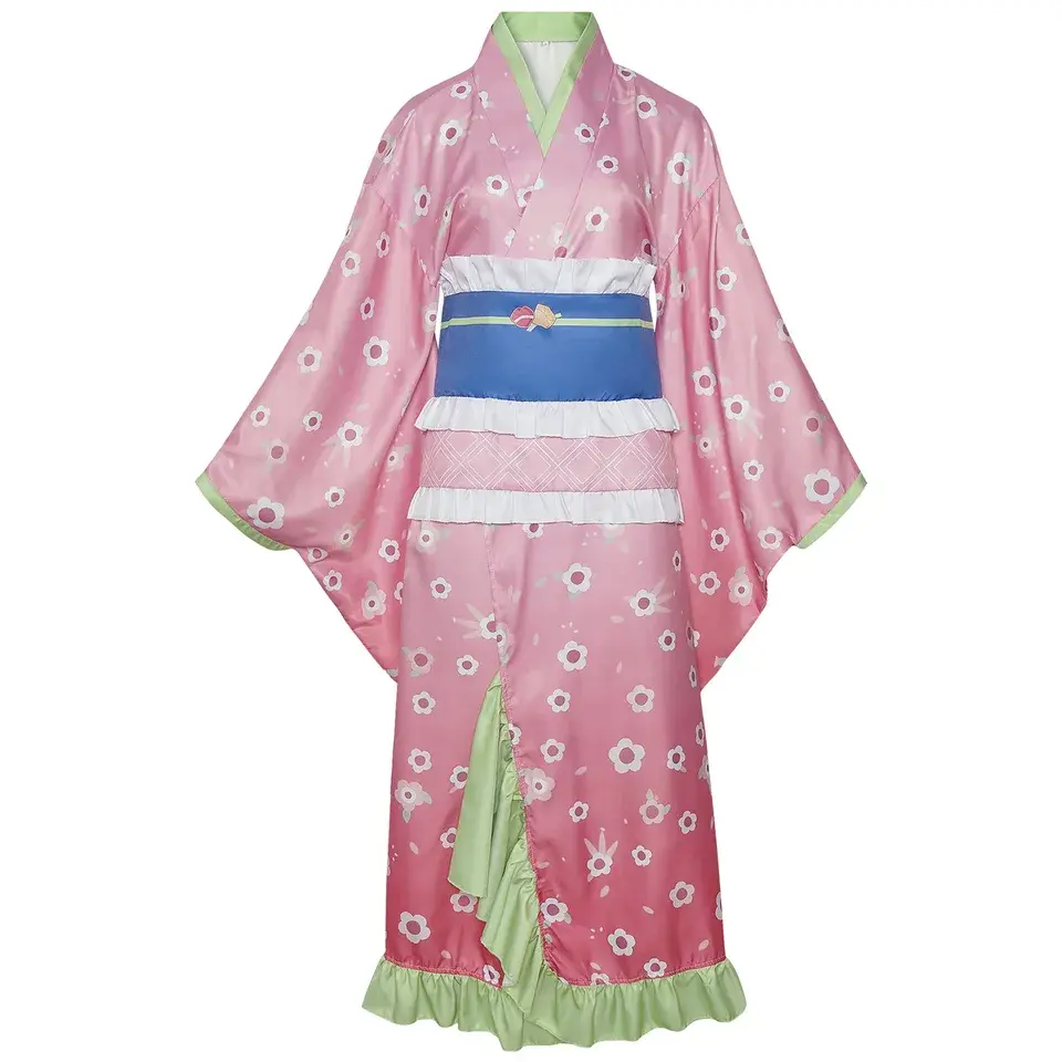 New Fashion Kanroji Mitsuri Cosplay Costume Pink Kimono Dress Outfits Halloween Carnival Party Disguise Women Suits