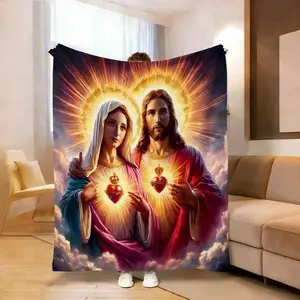 Flannel Blanket Featuring Jesus & Virgin Mary Ideal for Home Decor, Office, & Outdoor Camping Cozy All Season Thanksgiving and Christmas are excellent occasions to give gifts to children, family, and friends