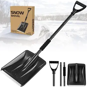 Snow Shovel, Upgrade Emergency Snow Shovel for Driveway with Aluminum Handle Large Capacity Lightweight and Adjustable Portable Survival Shovel for Home, Garden(Black)