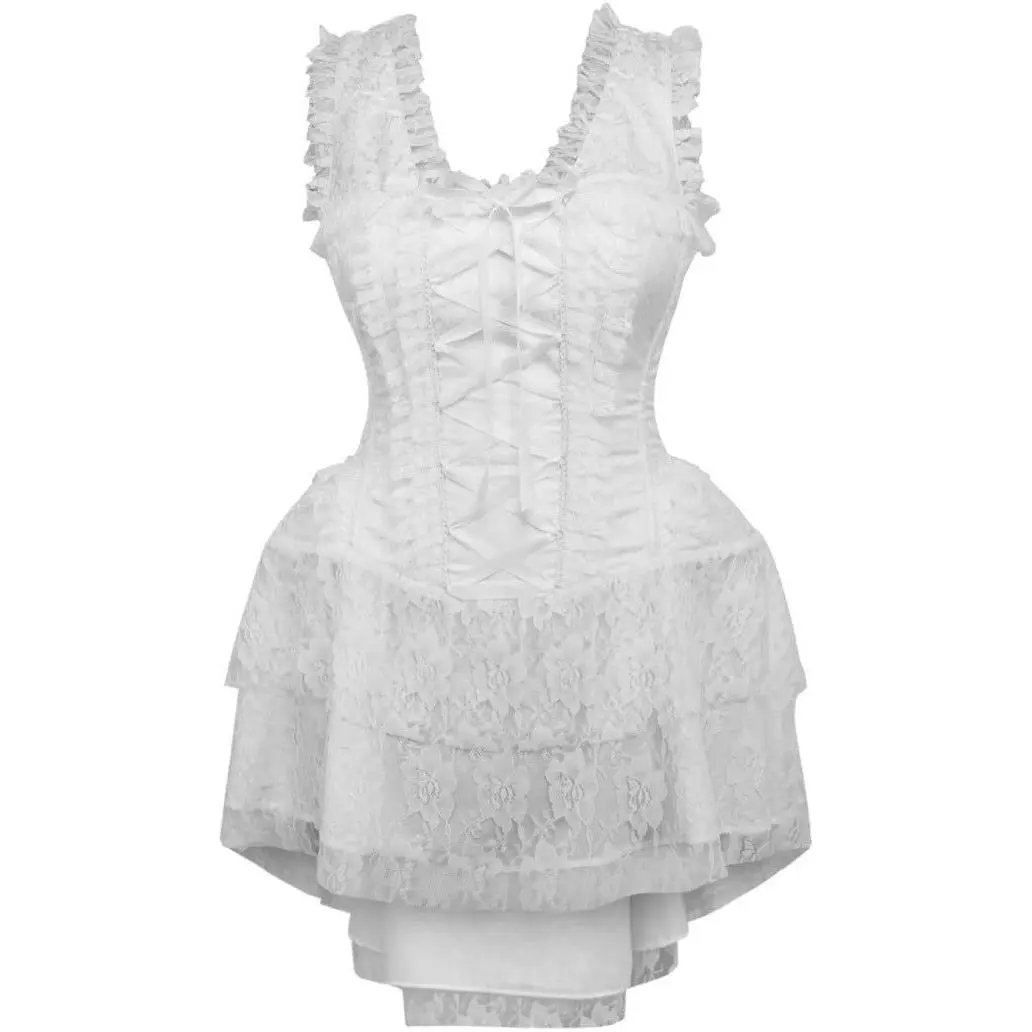 Top Drawer Steel Boned White Lace Victorian Corset Dress