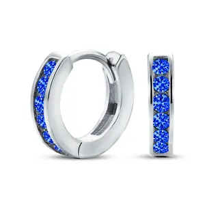 Tiny CZ Channel Set Cubic Zirconia Huggie Mini Hoop Earrings .925 Sterling Silver