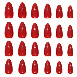 24Pcs Glossy Red Press on Nail Sets Medium Almond Shape Reusable Salon Quality Fake Nails for Women Manicure Kit