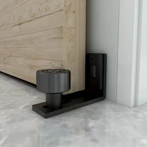 Upgraded Sliding Barn Door Bottom Floor Guide with Adjustable Roller, Wall Mount Floor Guide, Smoothly and Quietly, Easy to Install, Fits up to 2" Thickness Door, Black, 1Pack