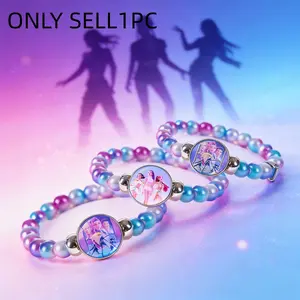 Gradient Dreamy Sparkle Bead Bracelet, Anime Witch Idol Friendship Jewelry Gift, Sweet Cool Best Friend Pendant Chain