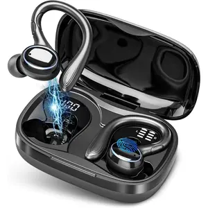 Wireless Earbuds Bluetooth 5.3 Headphones Stereo Ear Buds, ENC Noise Cancelling Mic,IPX7 Waterproof Earphones with Hook for Android iOS Smart Phone Laptop Computer Sports Black