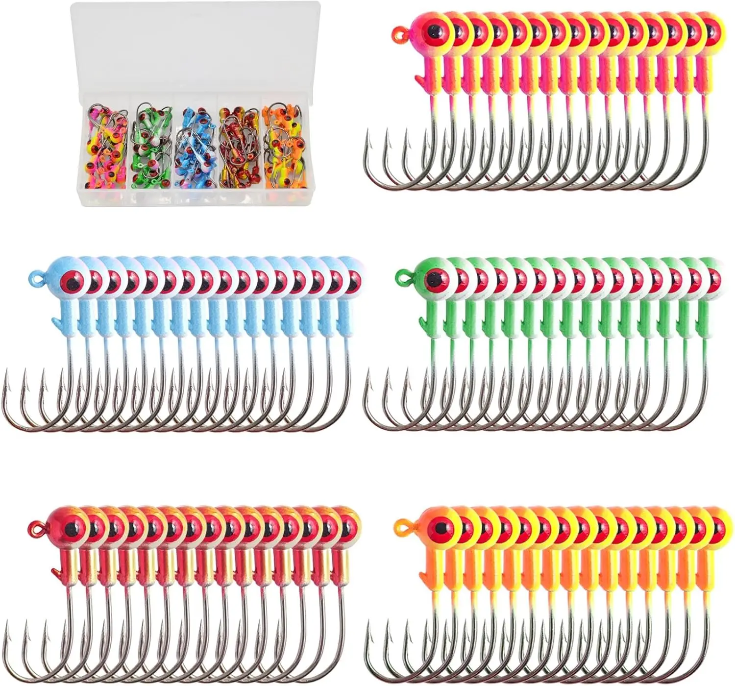 Crappie Jig Heads Kit, 75 Pieces Fishing Jig Head Hooks for Fishing Crappie Bass Trout Walleye 1/8oz 1/16oz 1/32oz