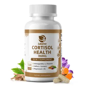 Lukaree 10-in-1 Cortisol Supplements with Magnesium, Ashwagandha, Chamomile, L-Theanine, Phosphatidylserine, St. John's Wort, Rhodiola, Vitamin C & D3, for Women Men, 120 Vegan Capsules, Non-GMO