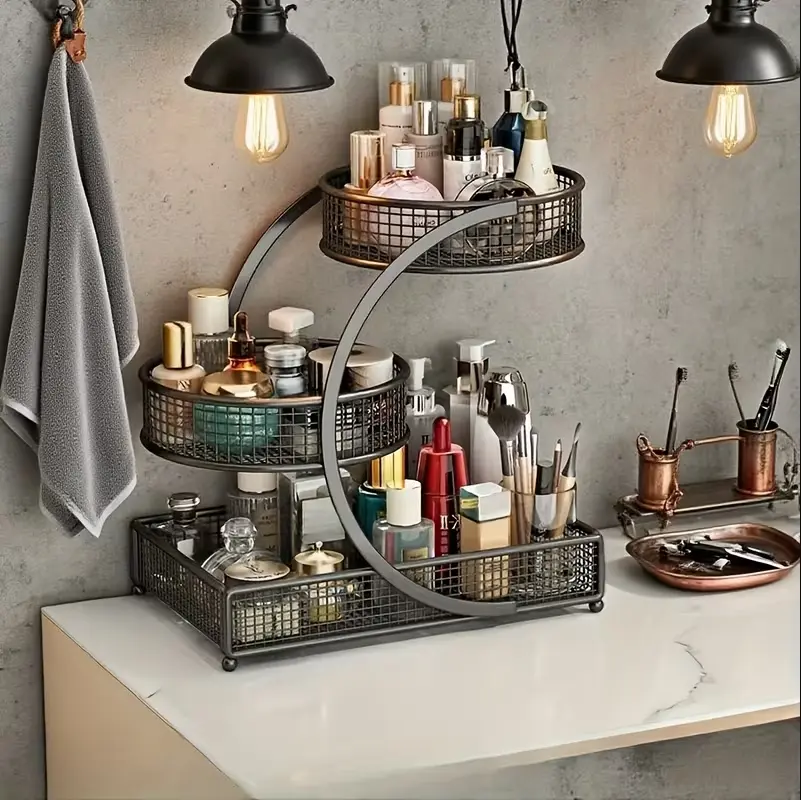 3-Tier Metal Frame Makeup Organizer Unit - No-Assembly, Stackable Interior Organizers for Dressing Table, Camping Picnicware, Desktop Fit Home Decor Organiser