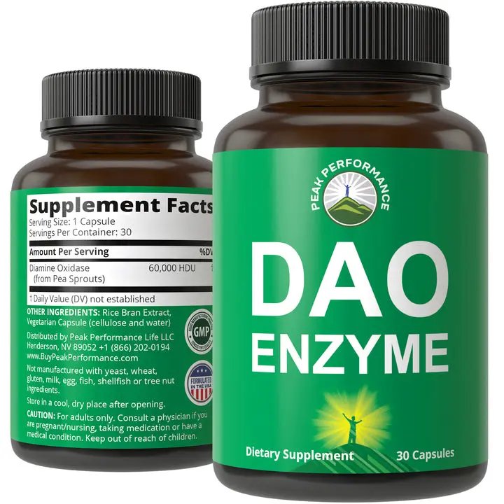 DAO Enzyme Histamine Support 60,000 HDU Diamine Oxidase From Pea Sprouts DAO Enzyme Histamine Support 60,000 HDU Diamine Oxidase From Pea Sprouts