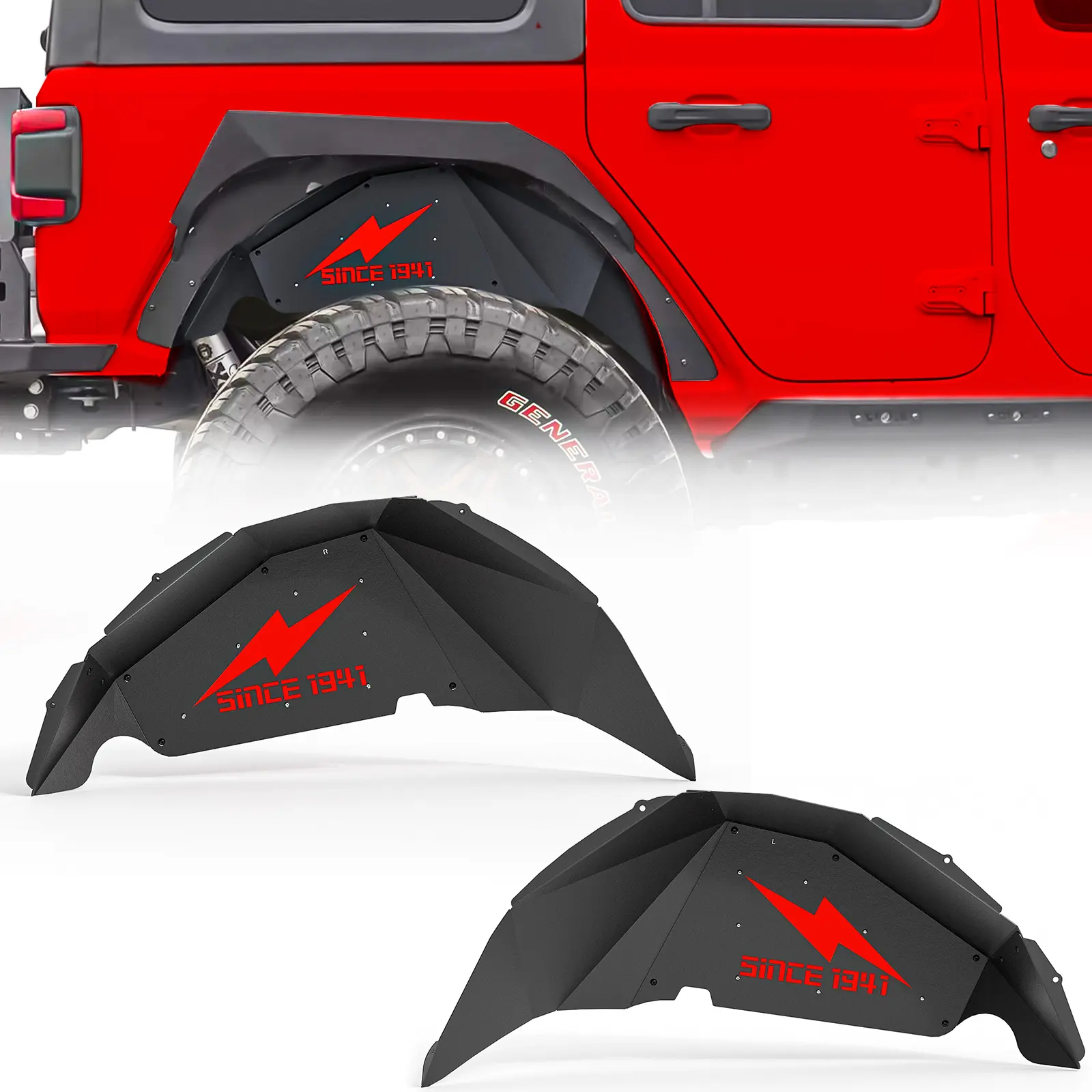Yzona Rear Inner Fender Liner Protectors - Carbon Steel Powder-Coat Automotive Mud Guards, Bolt-On Car Accessories with Durability for 2018-2026 Jeep Gladiator JT & Wrangler JL JLU 2/4 Doors (2 PCS, 10.8 kg, Assembly Required, Detailed Instructions)