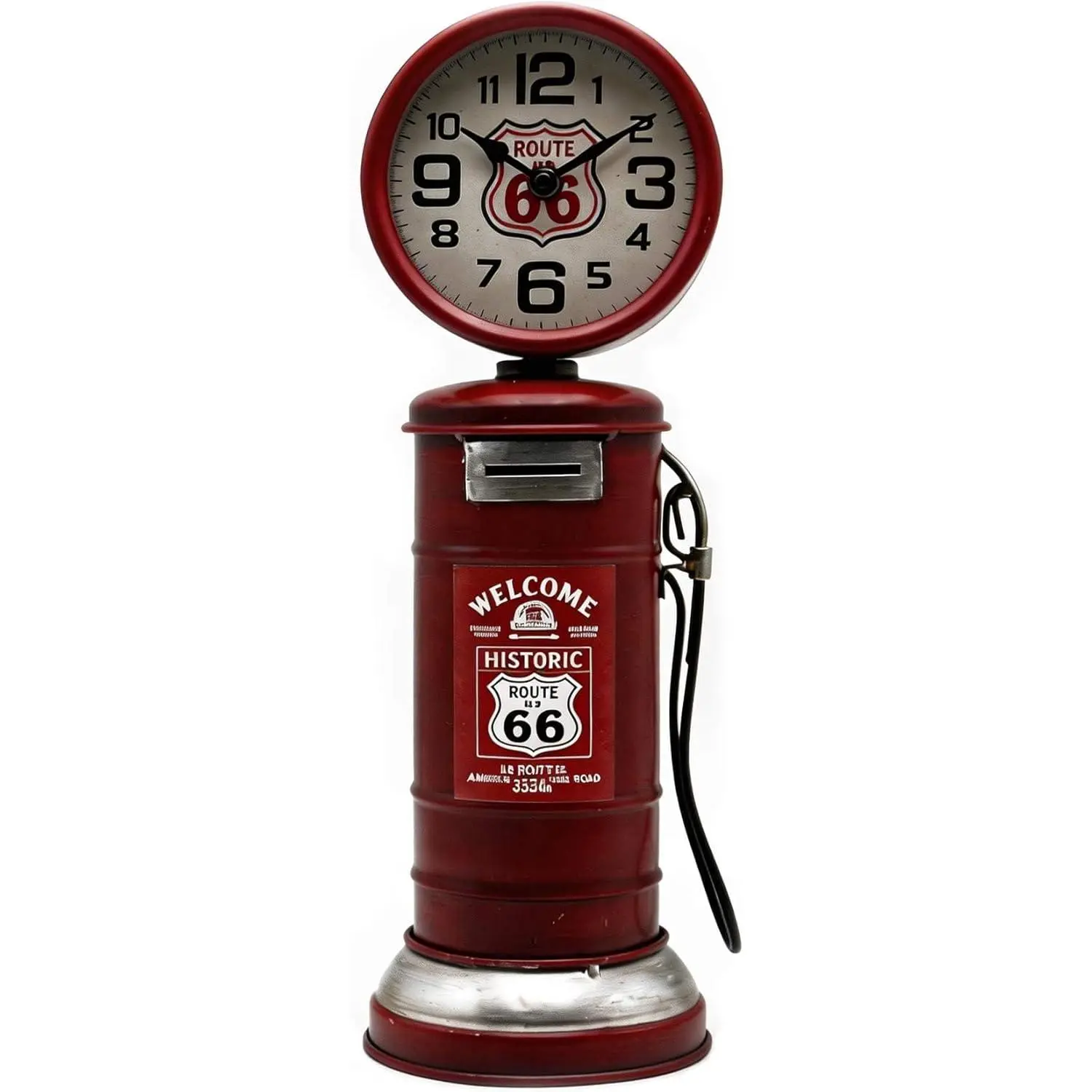 YOUKI Vintage Steampunk Desk Shelf Clocks,Route 66 Man Cave Decor,Bedside Clocks for Living Room,Office,Garage,Battery Operated,Non Ticking,Red