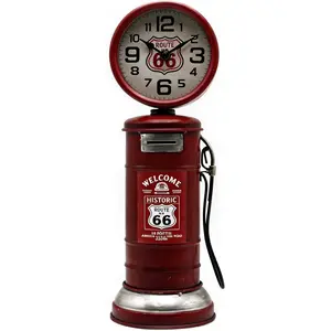 YOUKI Vintage Steampunk Desk Shelf Clocks,Route 66 Man Cave Decor,Bedside Clocks for Living Room,Office,Garage,Battery Operated,Non Ticking,Red
