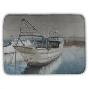 360 stand Rectangle Modern Blue Marine Bath Mat - 17x24 in, Fishing Boat Design, Microfiber Foam, Absorbent, Nautical Vibe - for Home Bathroom, Shower Decor (Model 5930-1724-CO41-1), Bathroom Rug, Water Absorbent Mat, Absorbent Bath Mats