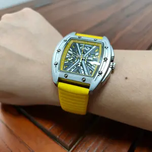Swiss men's luxury brand watch, barrel-shaped, fully automatic, skeletonized, purely mechanical, waterproof, luminous, with a high-end business feel