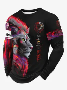 3D Printed Christmas Reindeer Pattern Polo Shirt, Long-sleeved Buttoned Collar Top for Holiday Parties, Men's Autumn and Winter Casual Clothing