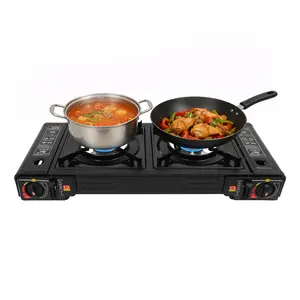 2-Burner Portable Camping Stove with Baking Tray & Carrying Case, 2500W Each Dual Burner Gas Stove for Outdoor Cooking, Butane/LPG Propane with Overpressure Protection for Picnic Patio RV Tailgating