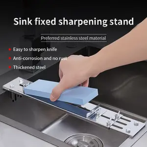 Stainless steel sharpening rack household adjustable whetstone holder sink anti-slip sharpening fixed rack kitchen knife sharpening tool