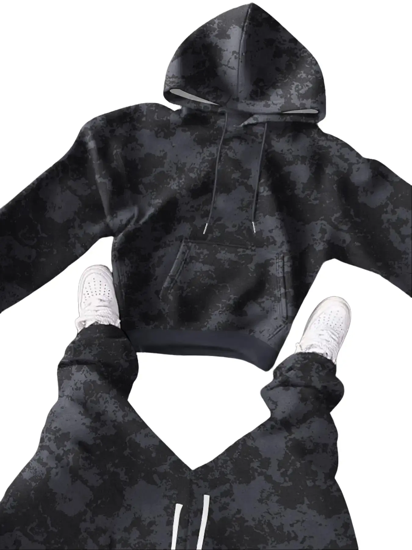Men's 2-Piece Tie-Dye Long Sleeve Hooded Sweatshirt & Ribbed Jogger Set - Streetwear Tracksuit, Polyester Mix, Drawstring Pullover, Casual Athletic Activewear for Spring/Autumn Outdoor Leisure, Athletic Activewear Tracksuits, Hoodies, Men's Clothing