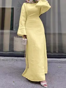 Women's Elegant Light Muslim Robe Dress, Slim Fit Long Dress for Spring and Summer, Casual and Stylish Islamic Fashion