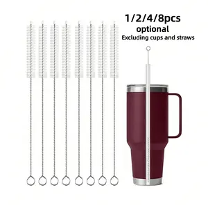 Stainless Steel Nylon Bristle Straw Cleaner Brush, Reusable Design Cleaning Tool for Water Bottles, Glass/silicone Straws, Hummingbird Feeders, Small Cups