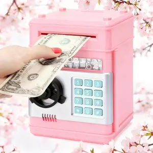 Electric Kids Piggy Bank Toy | Sakura Pink & Cool Black | Auto Cash-Suck + Password Unlock safe bank code lock piggy bank Cash Saving Box Cash Coin Jar