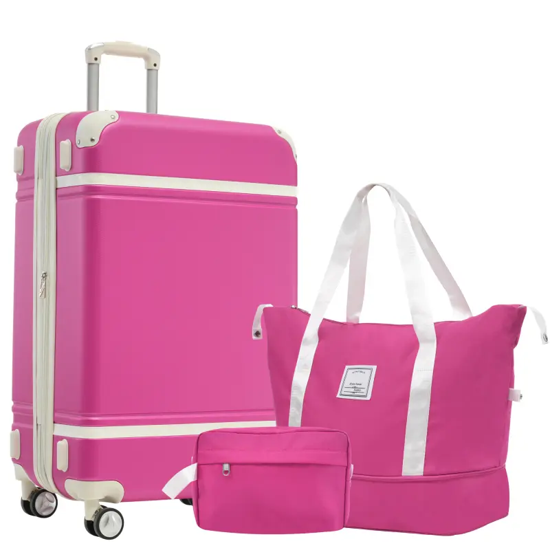Hard shell suitcase with bag, lightweight suitcase with TSA lock, double swivel wheels, single retro suitcase 24 inches, high appearance and durability, high safety with lock Travel Trolley