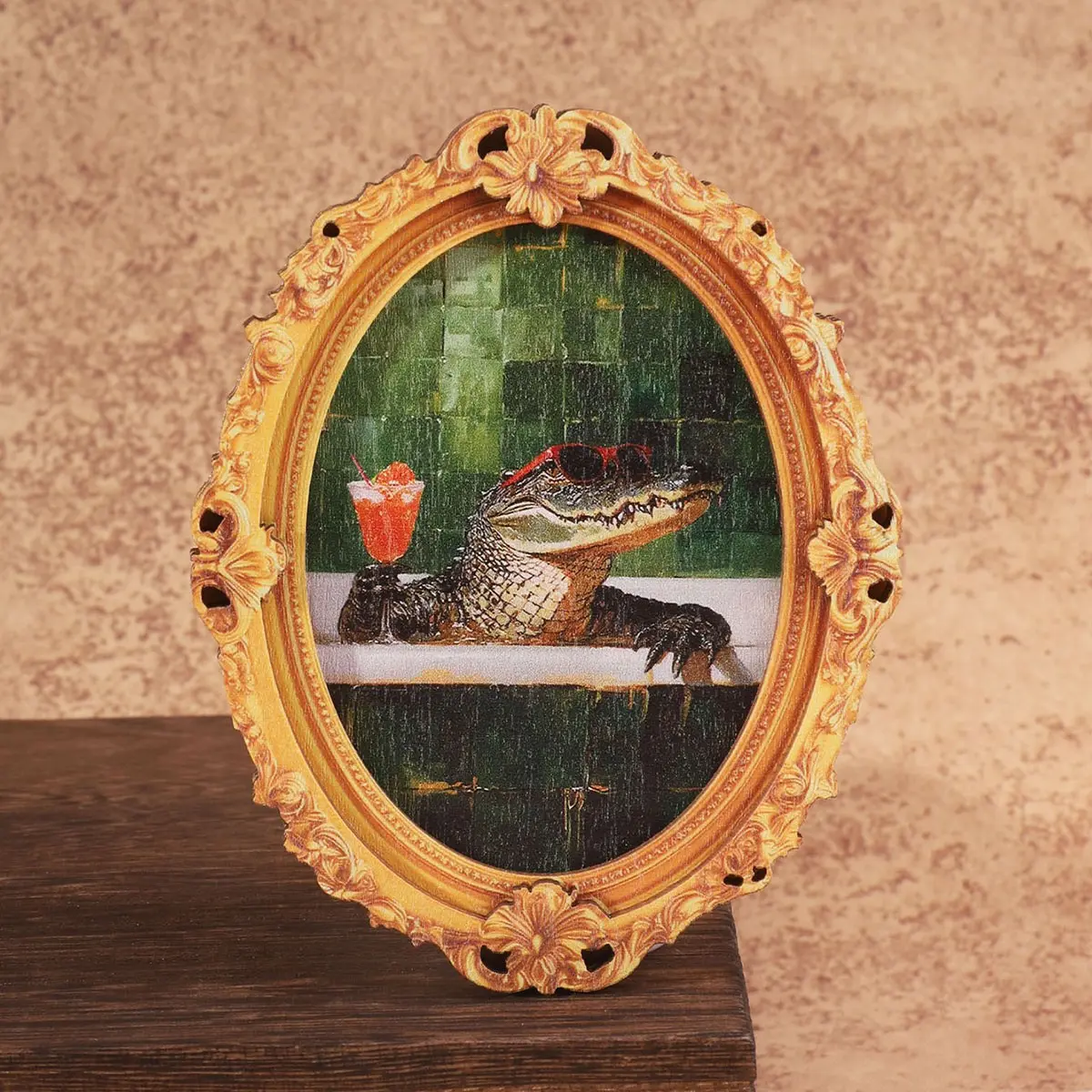 1PC Humorous Magnetic Refrigerator Magnet, Funny Fridge Magnets, Oval Frame Design, Perfect for Home Decor, Decorative Item, Fun Gift Idea, Bath Crocodile Sunglasses Magnet
