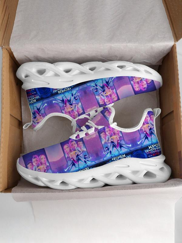 Kids K-Pop Monster Hunter Castle Print Casual Sports Shoes, Sporty Breathable Shoes, Breathable Mesh Upper, Eva Sole, Unisex, All Seasons, Comfortable Fit