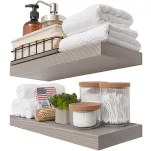 Baobab Workshop Set of 2 Gray Floating Shelves 16-inch - Versatile Wall Decor for Bedroom, Bathroom, Kitchen - Handcrafted Solid Wood, Easy Installation, Durable & Moisture-Resistant, Wall-mounted