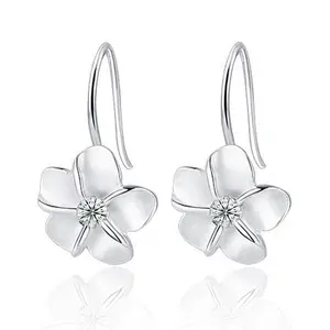 925 Sterling Silver Flower Hoop Earrings for Women Plumeria Flower Dangle Earrings Hypoallergenic Leverback Earrings