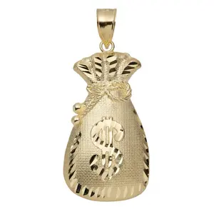 10k  Money Bag Pendant with Dollar Sign Goldstone Necklace Gold Plated Necklace for Everyday Wear