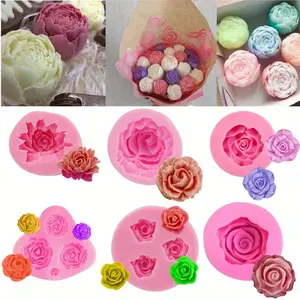 Pack Of 6 Flower Silicone Candle Mold Set DIY Candle Making with Soy Wax, Beeswax, Resin Perfect for Valentine's Day, Mother's Day, Thanksgiving Gifts Home Decor& Floral Wedding Decorations