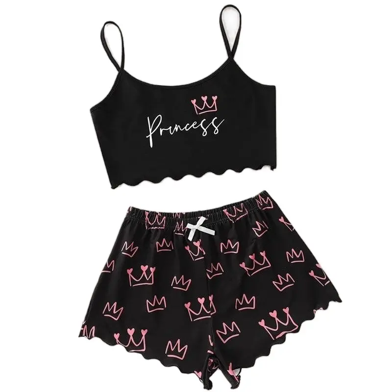 Princess Spaghetti Strap Top & Shorts Pajama Set Loungewear Nightwear Pjs Comfort