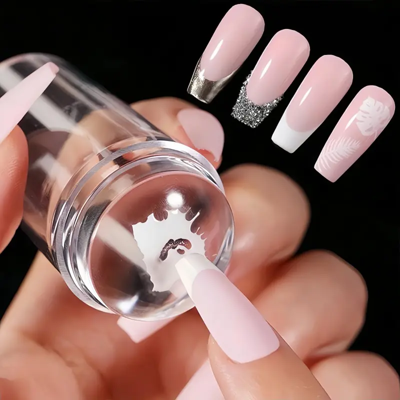 Quick French Manicure Art Stamp Set—Perfect for DIY nail art. Includes French manicure tools, transparent silicone stamps, and a scraper. Professional-grade nail tools that deliver salon-quality results at home.