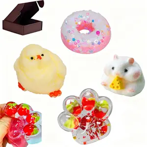 4Pcs Taba Squishy Squeeze Toys, Cute Soft Chicks Paw Donuts Squishy Toys, Stress Relief Squishies for Party Favors, Perfect for Stress and Anxiety Relaxing Toy Fidget Toys
