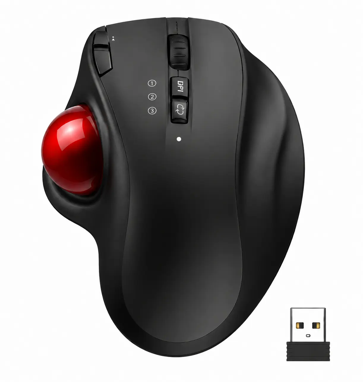 Wireless Trackball Mouse - Rechargeable, 2.4G USB & Bluetooth Connectivity, 3 Adjustable DPI, Compatible with Computers, Android & Windows Devices, Black