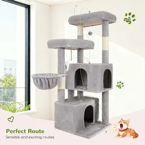 55” Plush Multi-Level Cat Tower | Large Top Perch, Hanging Basket & Easy Assembly