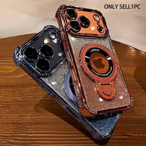 New Ultra-Shockproof Stand Phone Case with Electroplated Laser Glitter, Suitable for Iphone 17, 16, 15, 14, 13, 12, 11 Plus Pro Max Air. It Features a Stand And Supports Wireless Charging, Making It a Great Gift for Friends Or Partners