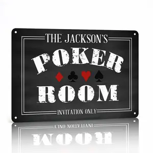 Personalized Chalkboard Poker Room Aluminum Sign 8x12 Inch, Retro Rust‑Edge Plaque, Waterproof Wall Art for Game Room, Man Cave, Home Bar Indoor Decoration