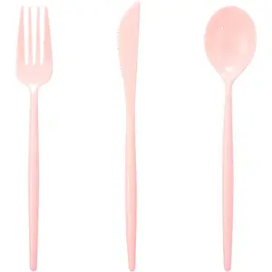 180 count Pink Plastic Silverware Plastic Silverware Heavy Duty Pink Party Plastic Cutlery Pink Plastic Forks Include 60 Pink Forks,60 Pink Knvies,60 Pink Spoons for Wedding,Party or Daily Using