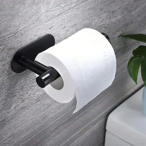 No-Drill Adhesive Toilet Paper Holder – Modern Black Bathroom Organizer, Space-Saving, Strong Sticky Mount, Trendy Matte Finish – Perfect for Renters & Small Bathrooms, Bathroom Accessories Organizer, Bathroom Supplies