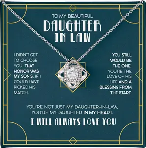 To My Beautiful Daughter in Law Necklace Gifts - Love Knot Birthday Mothers Day Valentines Gifts for Daughter-in-Law kn060525