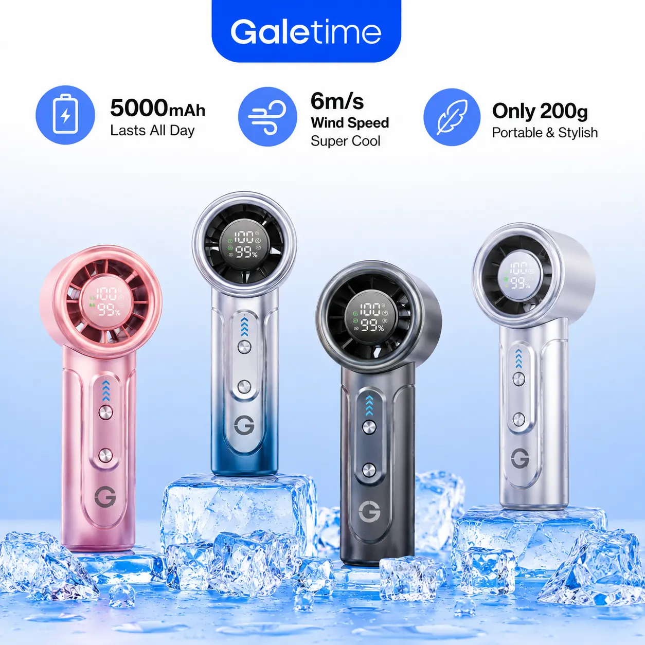 Galetime GT02 5000mAh Handheld Cooling Fan Summer Fan Turbo Jet Fan USB Rechargeable Fan Mini Portable Handheld Clip Fan Multifunctional High Velocity Fan with Adjustable Wind Speeds Pocket-Size Outdoor Fan for Travel Commuting Gym & Office Use