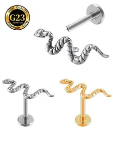 Astm F136 Titanium Implant Grade 16g 18g Internal Thread Snake Labret Tragus Lip Rings Studs, Punk Style Helix Earring Piercings Vertical Labret Jewelry, Helix Pierced Ring